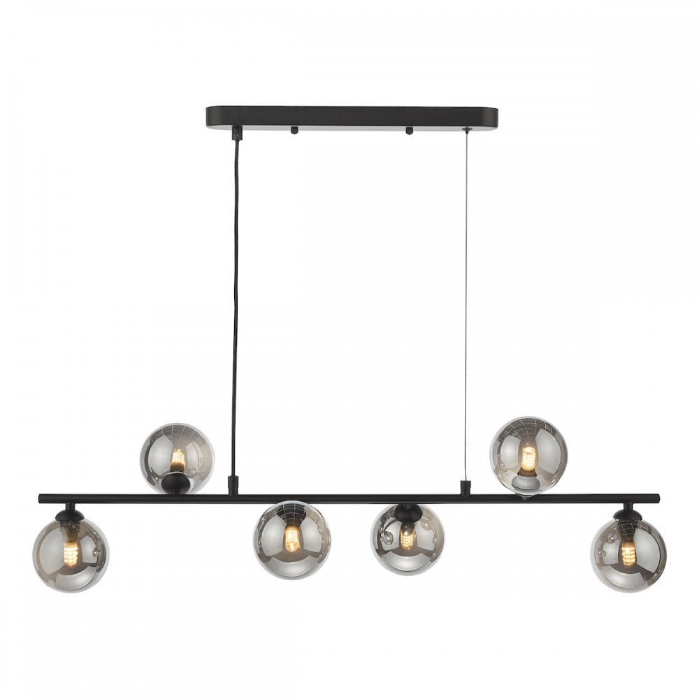 Dar SPI6422-01 Spiral 6 Light Bar Pendant Matt Black Smoked Glass