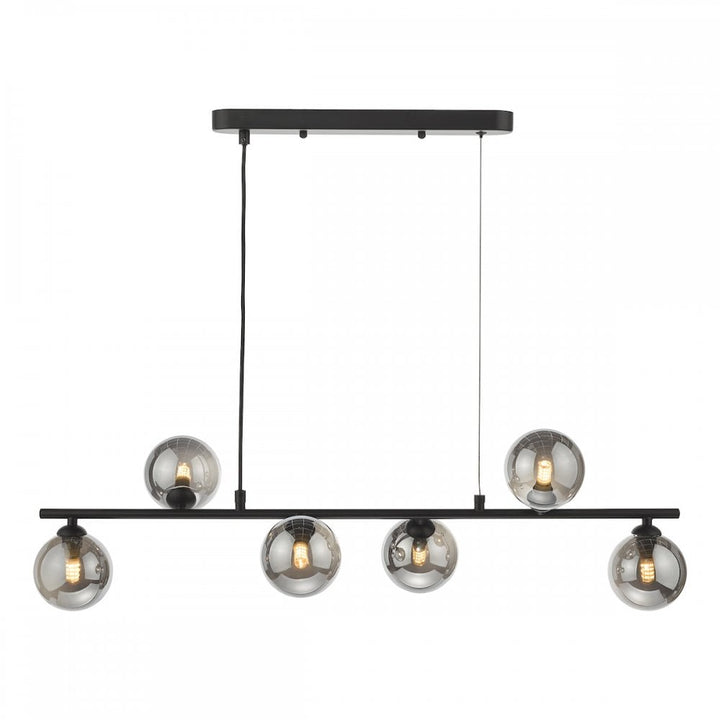 Dar SPI6422-01 Spiral 6 Light Bar Pendant Matt Black Smoked Glass