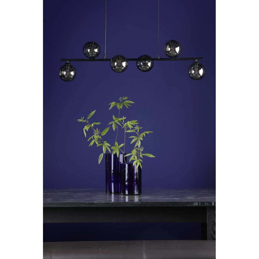 Dar SPI6422-01 Spiral 6 Light Bar Pendant Matt Black Smoked Glass