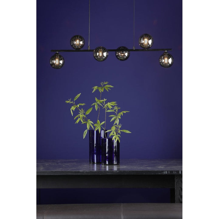 Dar SPI6422-01 Spiral 6 Light Bar Pendant Matt Black Smoked Glass