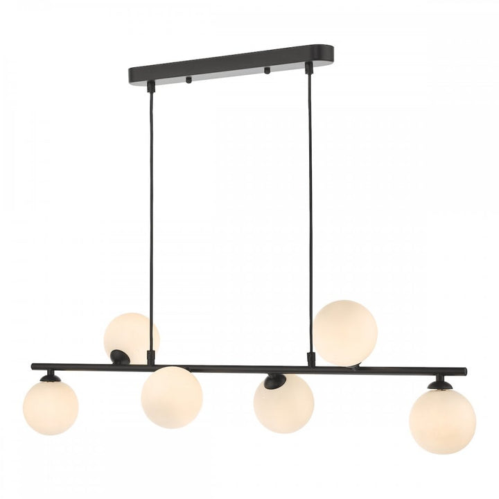 Dar SPI6422-02 Spiral 6 Light Bar Pendant Matt Black Opal Glass