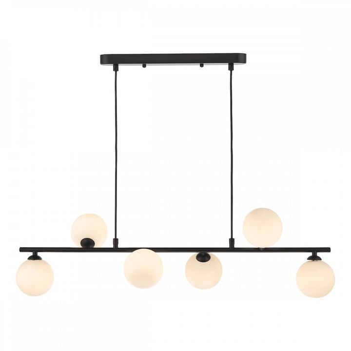 Dar SPI6422-02 Spiral 6 Light Bar Pendant Matt Black Opal Glass