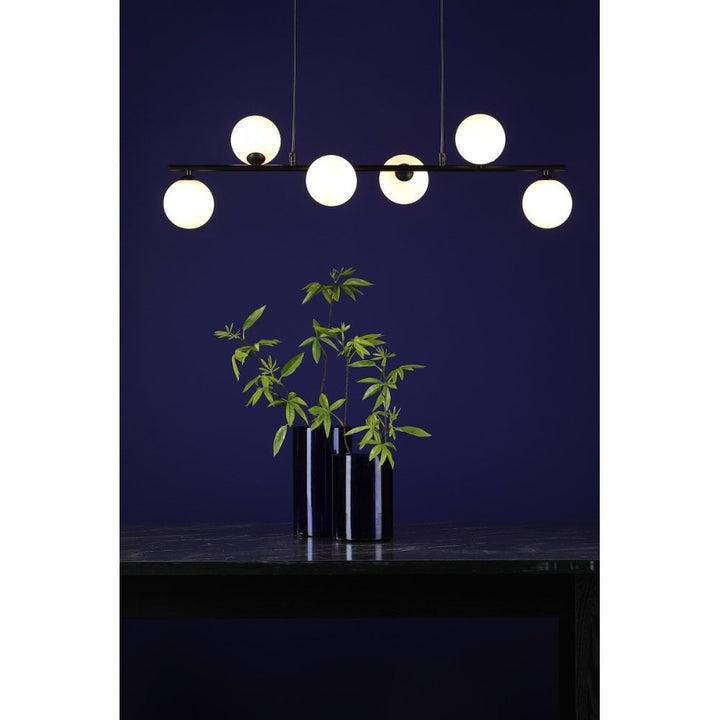 Dar SPI6422-02 Spiral 6 Light Bar Pendant Matt Black Opal Glass