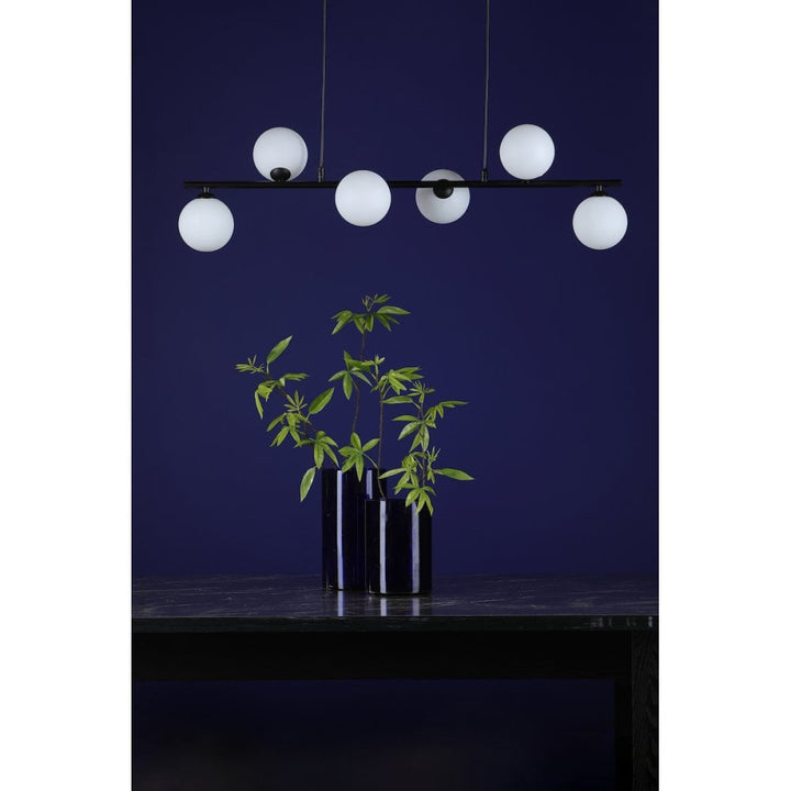 Dar SPI6422-02 Spiral 6 Light Bar Pendant Matt Black Opal Glass