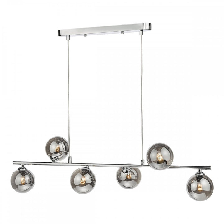 Dar SPI6450-01 Spiral 6 Light Bar Pendant Polished Chrome Smoked Glass