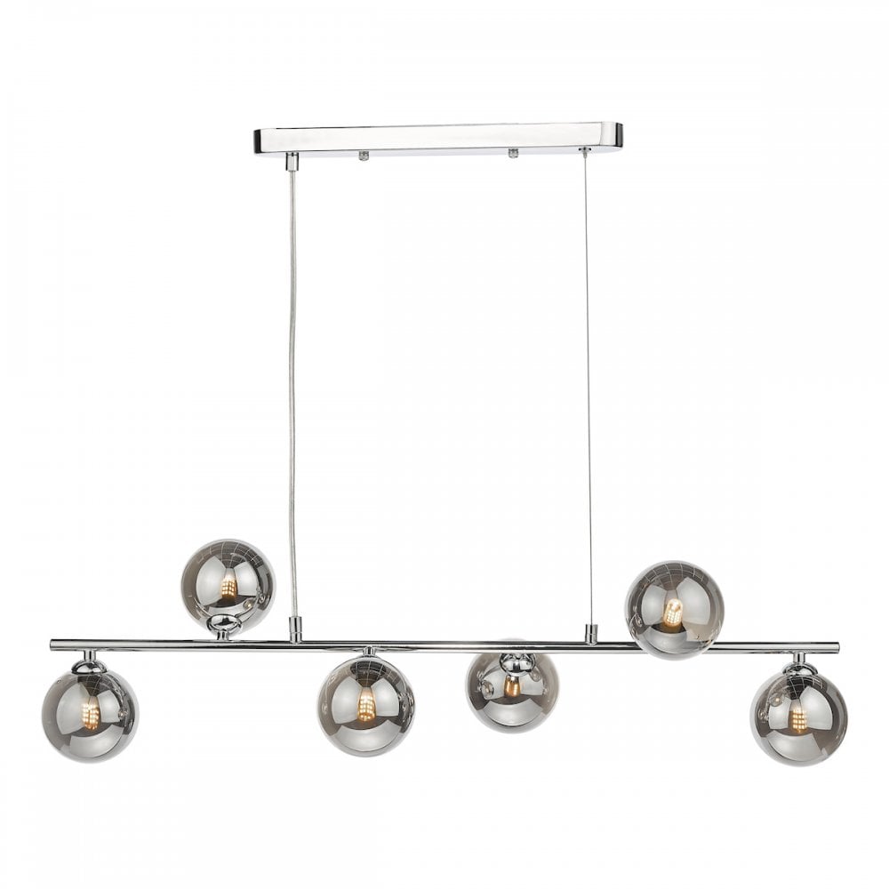 Dar SPI6450-01 Spiral 6 Light Bar Pendant Polished Chrome Smoked Glass