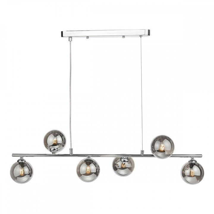 Dar SPI6450-01 Spiral 6 Light Bar Pendant Polished Chrome Smoked Glass