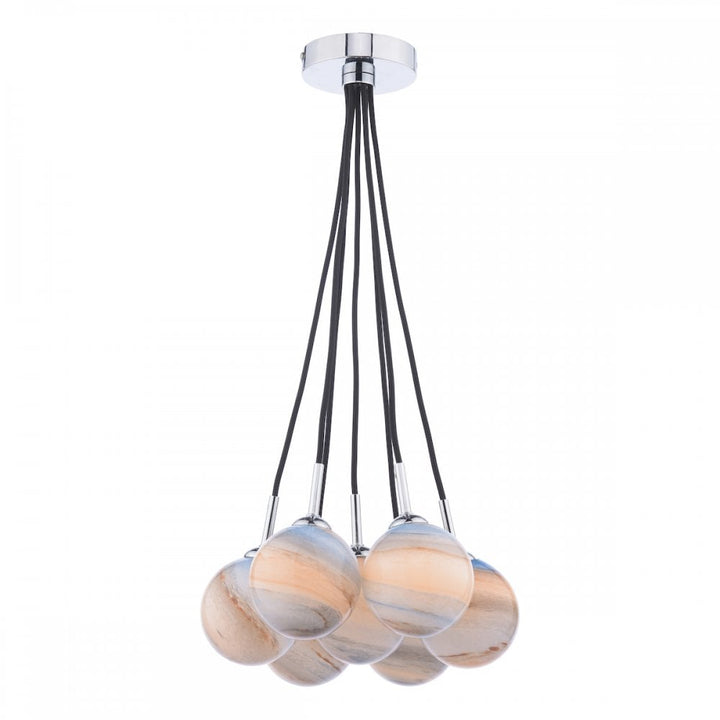 Dar ELP342-07L Elpis 7 Light Cluster Pendant Polished Chrome Planet Style Glass