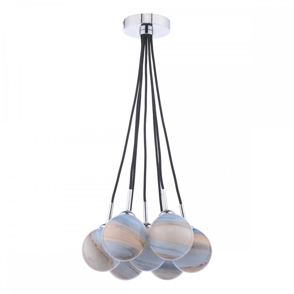 Dar ELP342-07L Elpis 7 Light Cluster Pendant Polished Chrome Planet Style Glass