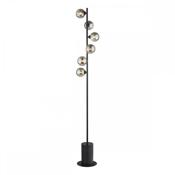 Dar SPI4922-01 Spiral 6 Light Floor Lamp Matt Black Smoked Glass