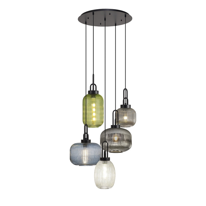 Nelson Lighting NLK00329 Acme 5 Light Round Pendant Matt Black Matt Black