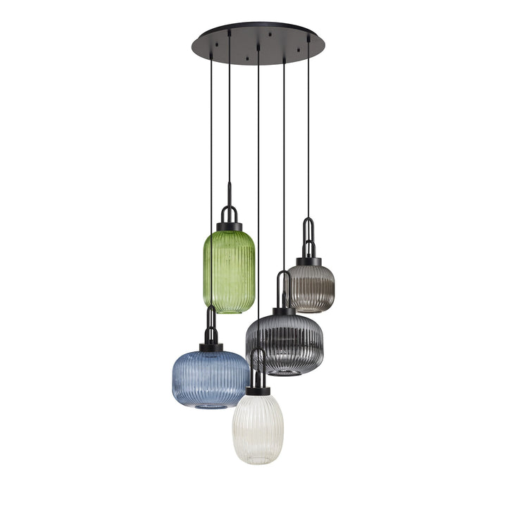 Nelson Lighting NLK00329 Acme 5 Light Round Pendant Matt Black Matt Black