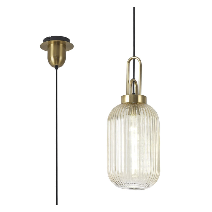 Nelson Lighting NLK05449 Amsterdam 1 Light Pendant Brass Gold Matt Black