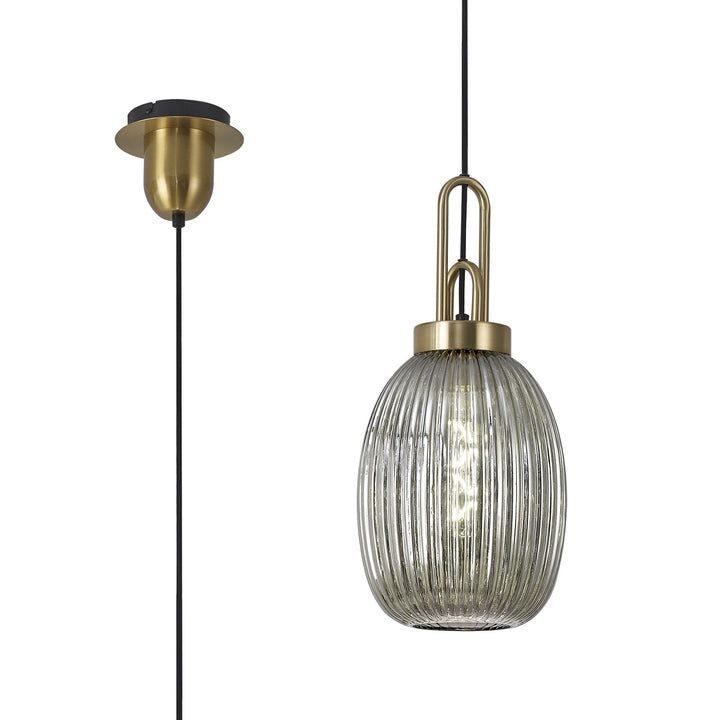 Nelson Lighting NLK05469 Amsterdam 1 Light Pendant Brass Gold Matt Black