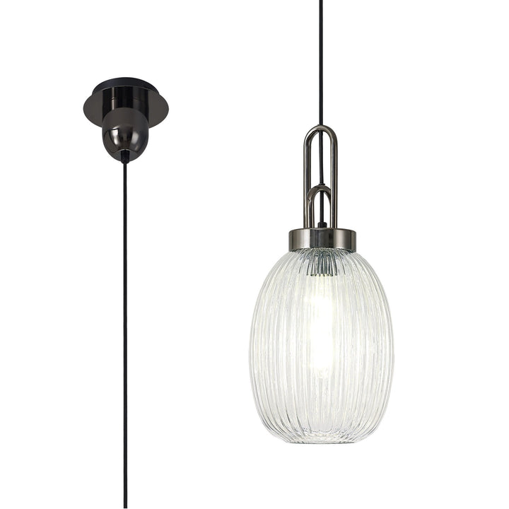 Nelson Lighting NLK05569 Amsterdam 1 Light Pendant Black Chrome Matt Black