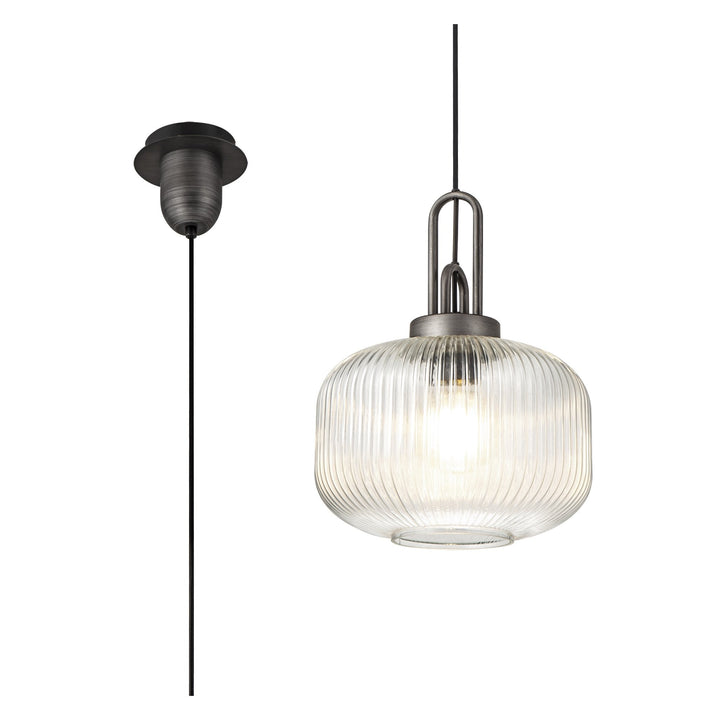 Nelson Lighting NLK05619 Amsterdam 1 Light Pendant Aged Pewter Matt Black