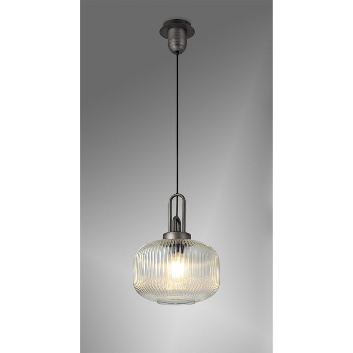 Nelson Lighting NLK05619 Amsterdam 1 Light Pendant Aged Pewter Matt Black