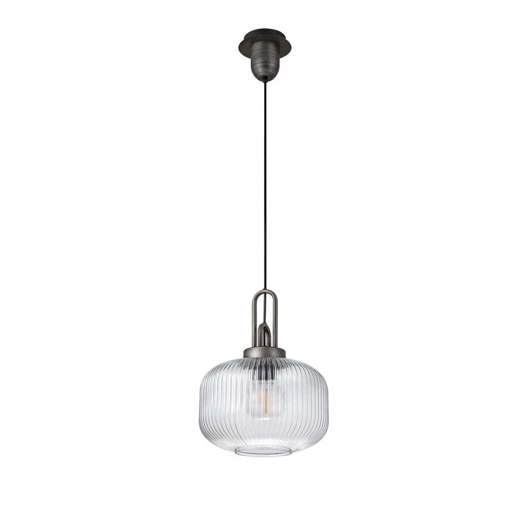 Nelson Lighting NLK05619 Amsterdam 1 Light Pendant Aged Pewter Matt Black