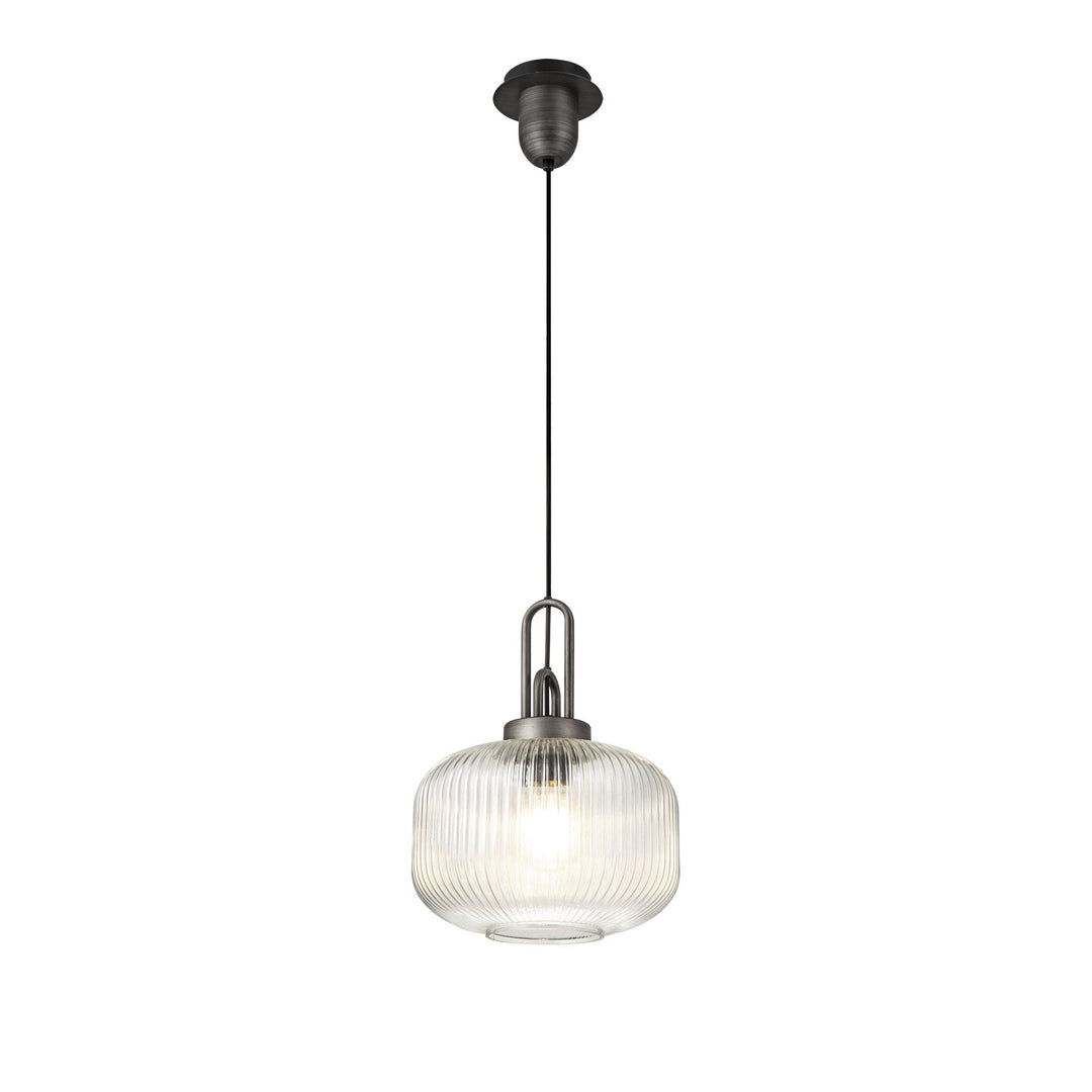 Nelson Lighting NLK05619 Amsterdam 1 Light Pendant Aged Pewter Matt Black