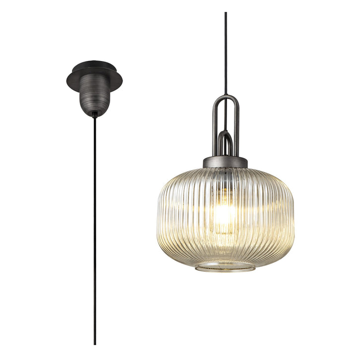 Nelson Lighting NLK05629 Amsterdam 1 Light Pendant Aged Pewter Matt Black