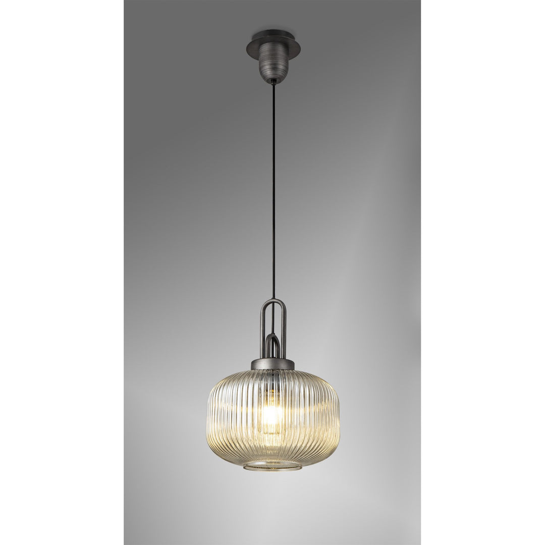 Nelson Lighting NLK05629 Amsterdam 1 Light Pendant Aged Pewter Matt Black