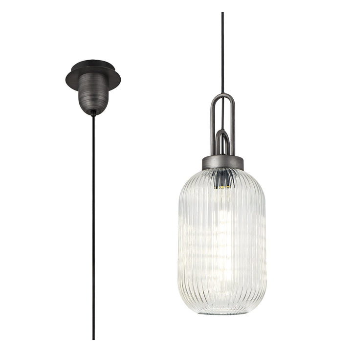 Nelson Lighting NLK05649 Amsterdam 1 Light Pendant Aged Pewter Matt Black