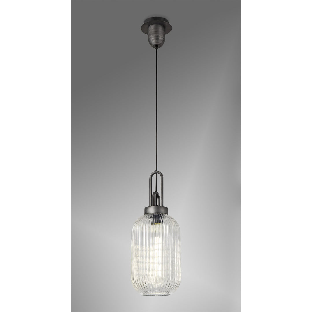 Nelson Lighting NLK05649 Amsterdam 1 Light Pendant Aged Pewter Matt Black