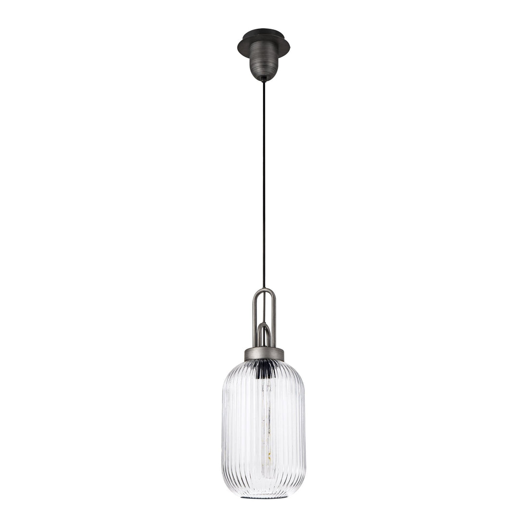 Nelson Lighting NLK05649 Amsterdam 1 Light Pendant Aged Pewter Matt Black