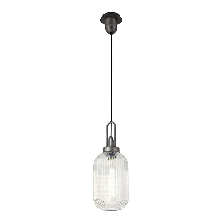 Nelson Lighting NLK05649 Amsterdam 1 Light Pendant Aged Pewter Matt Black