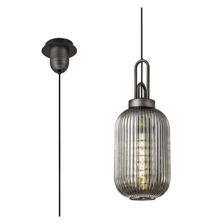 Nelson Lighting NLK05659 Amsterdam 1 Light Pendant Aged Pewter Matt Black