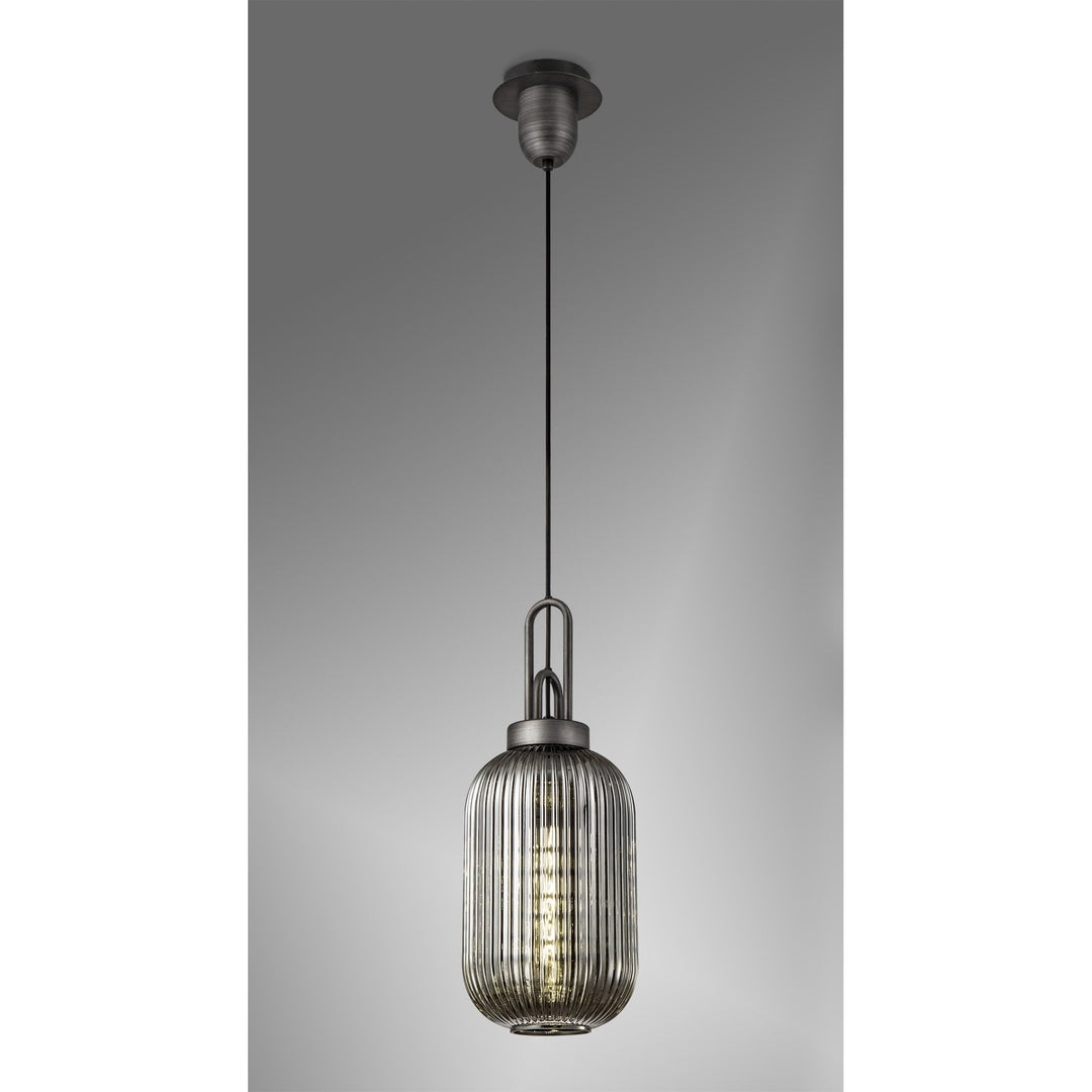 Nelson Lighting NLK05659 Amsterdam 1 Light Pendant Aged Pewter Matt Black