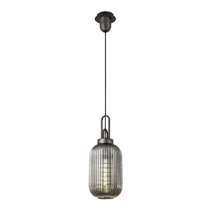 Nelson Lighting NLK05659 Amsterdam 1 Light Pendant Aged Pewter Matt Black