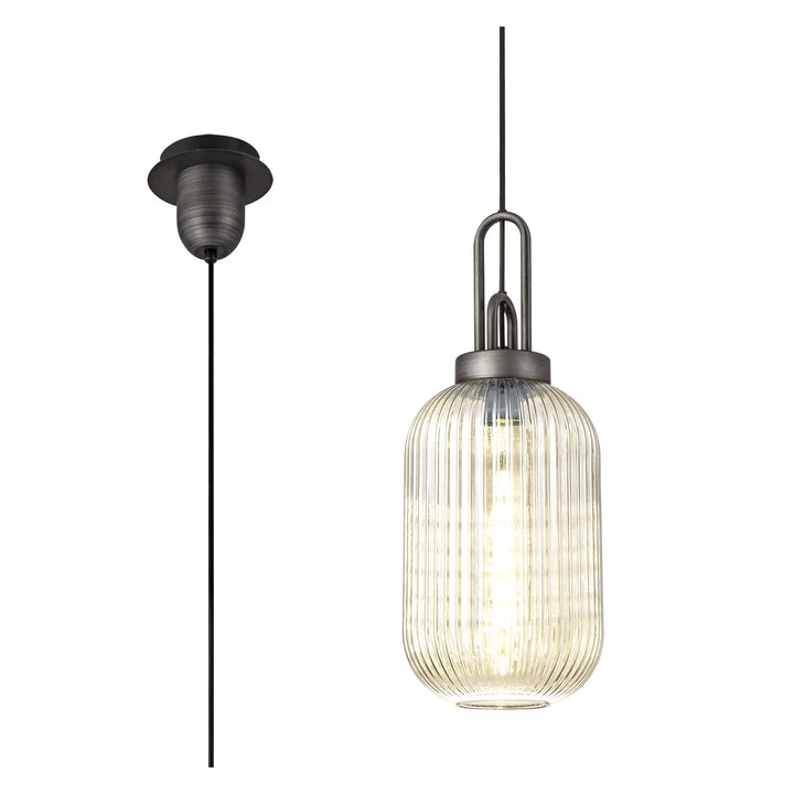 Nelson Lighting NLK05669 Amsterdam 1 Light Pendant Aged Pewter Matt Black