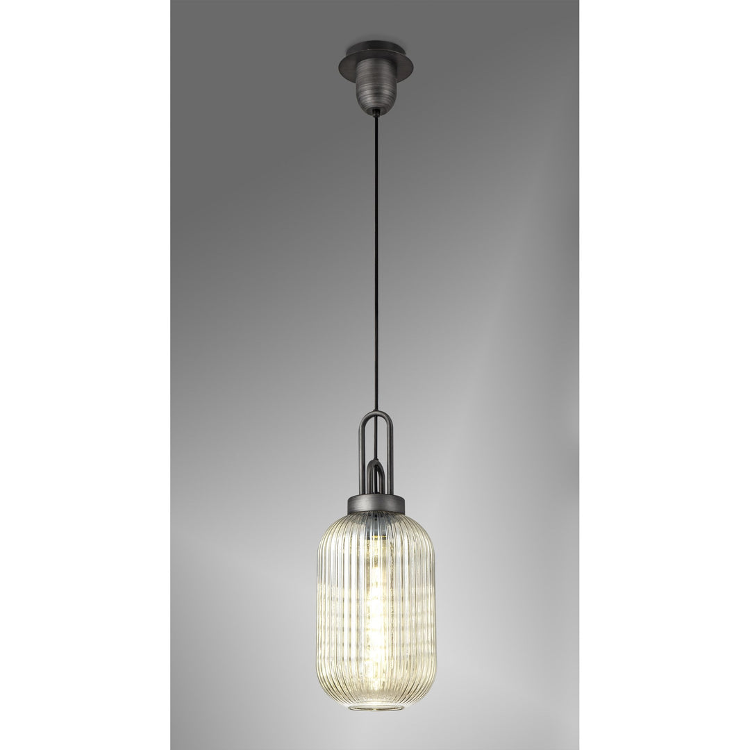 Nelson Lighting NLK05669 Amsterdam 1 Light Pendant Aged Pewter Matt Black