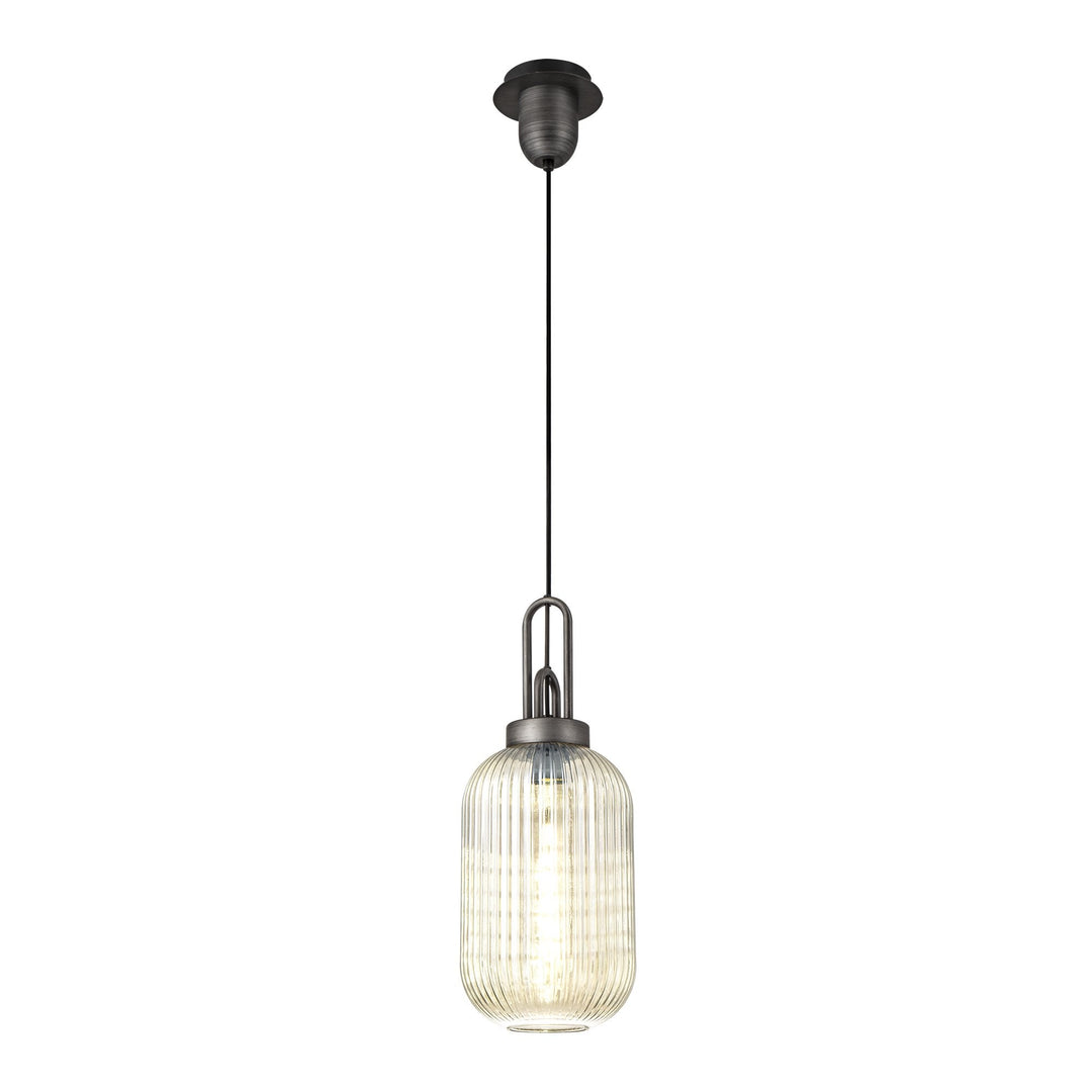 Nelson Lighting NLK05669 Amsterdam 1 Light Pendant Aged Pewter Matt Black