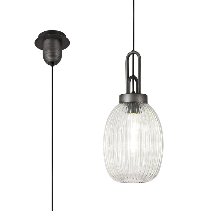 Nelson Lighting NLK05679 Amsterdam 1 Light Pendant Aged Pewter Matt Black