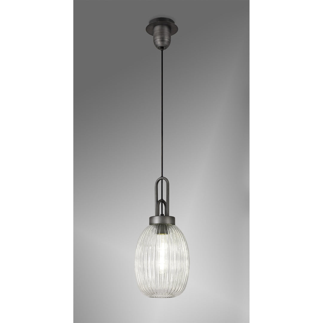 Nelson Lighting NLK05679 Amsterdam 1 Light Pendant Aged Pewter Matt Black