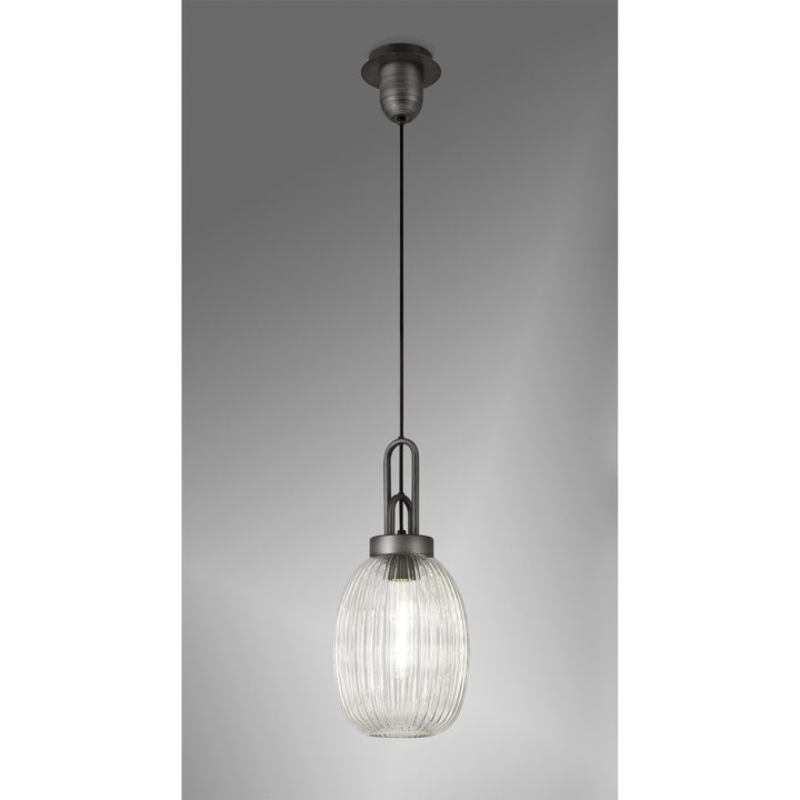 Nelson Lighting NLK05679 Amsterdam 1 Light Pendant Aged Pewter Matt Black