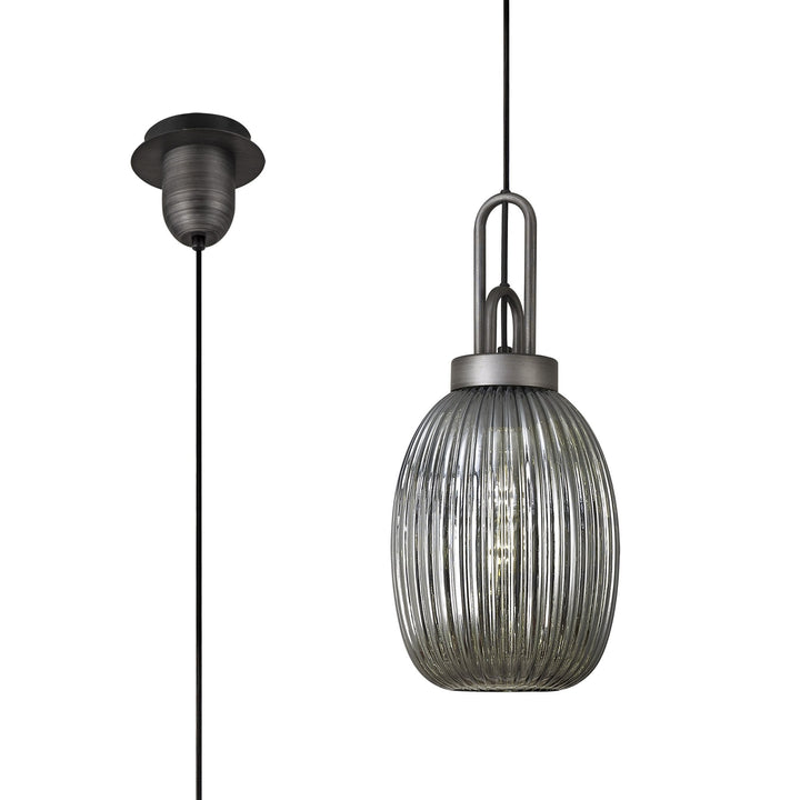 Nelson Lighting NLK05689 Amsterdam 1 Light Pendant Aged Pewter Matt Black