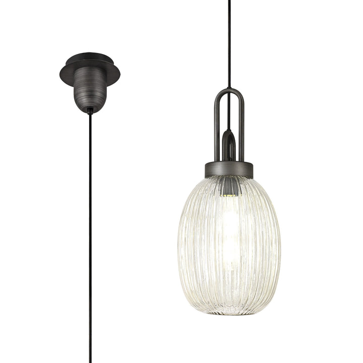 Nelson Lighting NLK05699 Amsterdam 1 Light Pendant Aged Pewter Matt Black