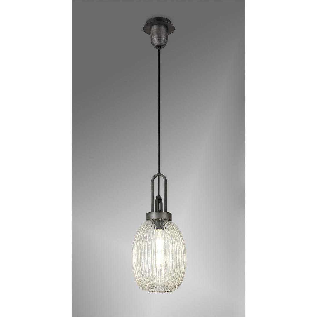 Nelson Lighting NLK05699 Amsterdam 1 Light Pendant Aged Pewter Matt Black