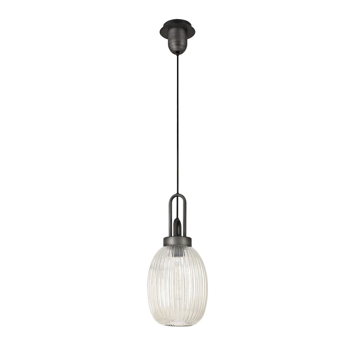 Nelson Lighting NLK05699 Amsterdam 1 Light Pendant Aged Pewter Matt Black