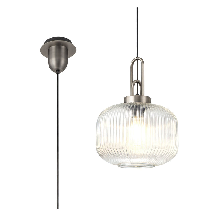 Nelson Lighting NLK05729 Amsterdam 1 Light Pendant Antique Silver Matt Black