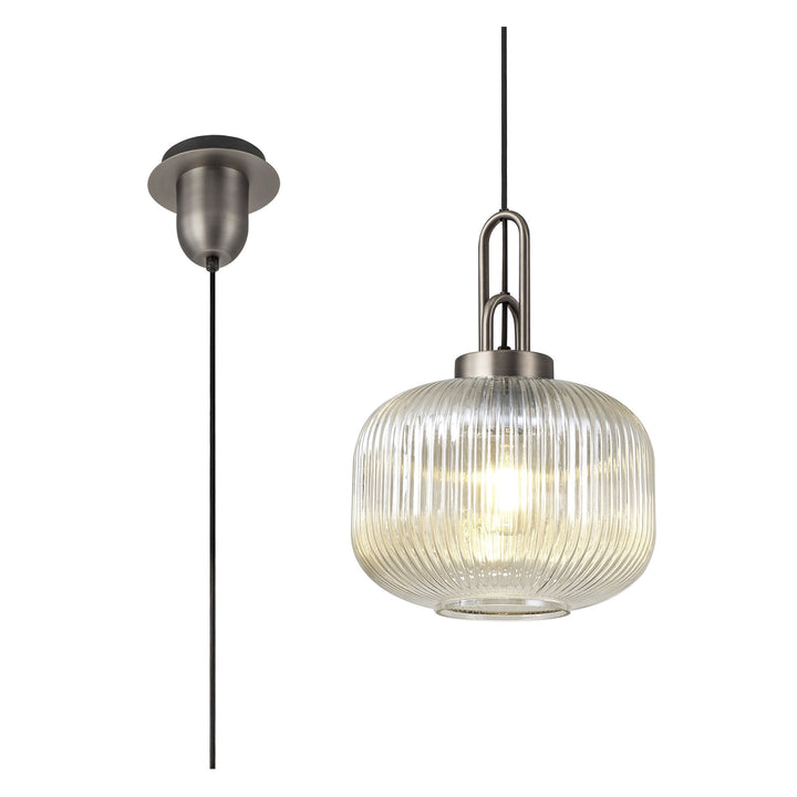 Nelson Lighting NLK05739 Amsterdam  1 Light Pendant Antique Silver Matt Black