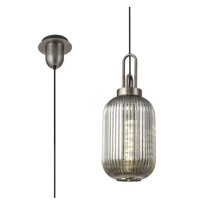 Nelson Lighting NLK05769 Amsterdam 1 Light Pendant Antique Silver Matt Black