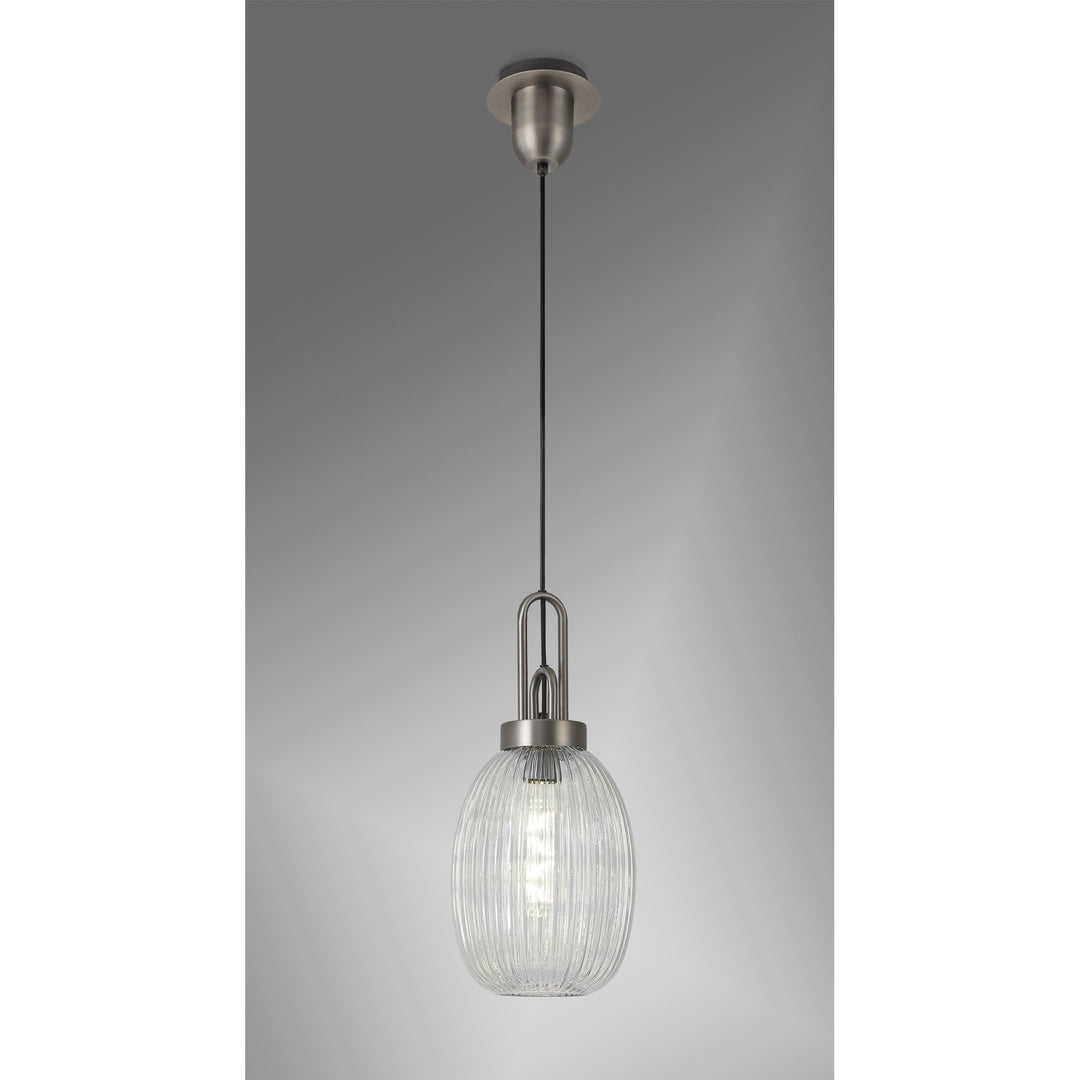 Nelson Lighting NLK05789 Amsterdam  1 Light Pendant Antique Silver Matt Black