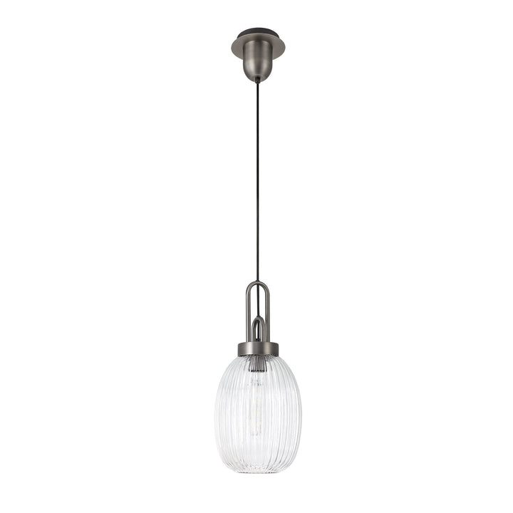 Nelson Lighting NLK05789 Amsterdam  1 Light Pendant Antique Silver Matt Black