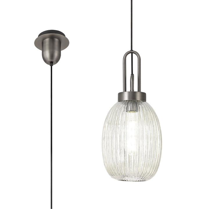 Nelson Lighting NLK05809 Amsterdam 1 Light Pendant Antique Silver Matt Black