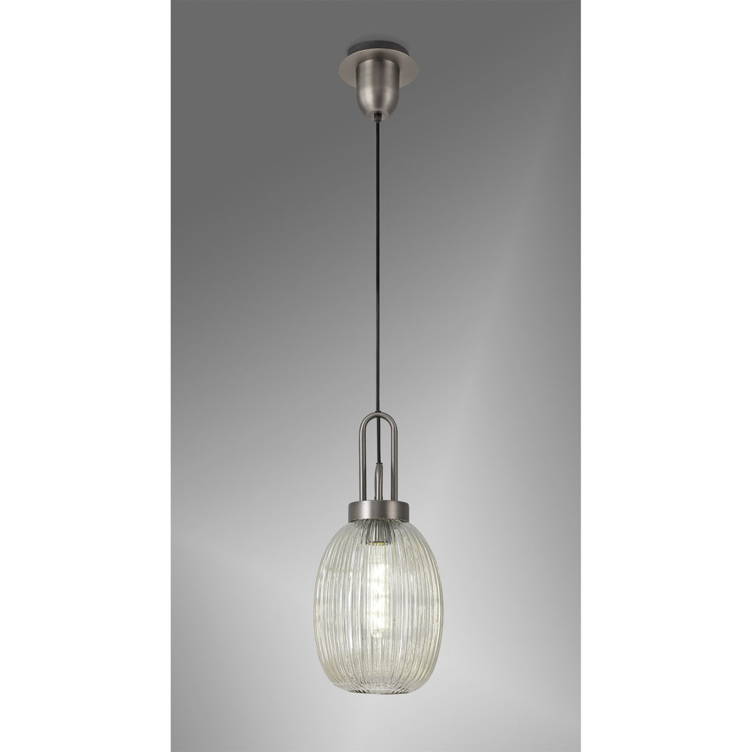 Nelson Lighting NLK05809 Amsterdam 1 Light Pendant Antique Silver Matt Black