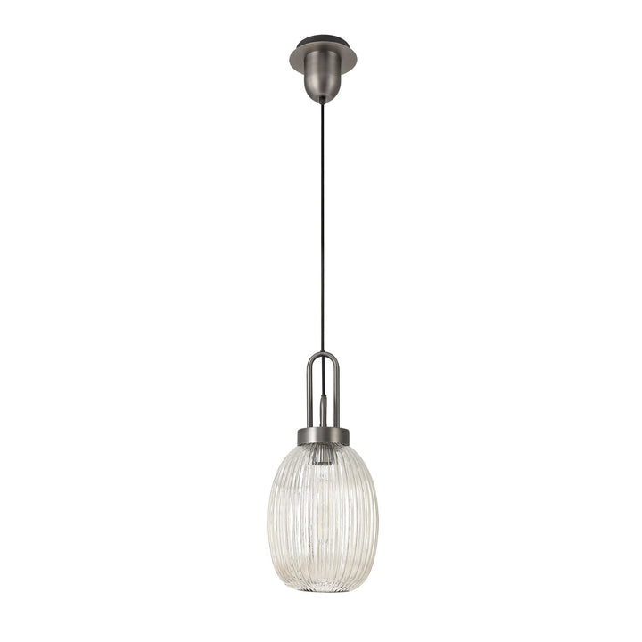 Nelson Lighting NLK05809 Amsterdam 1 Light Pendant Antique Silver Matt Black